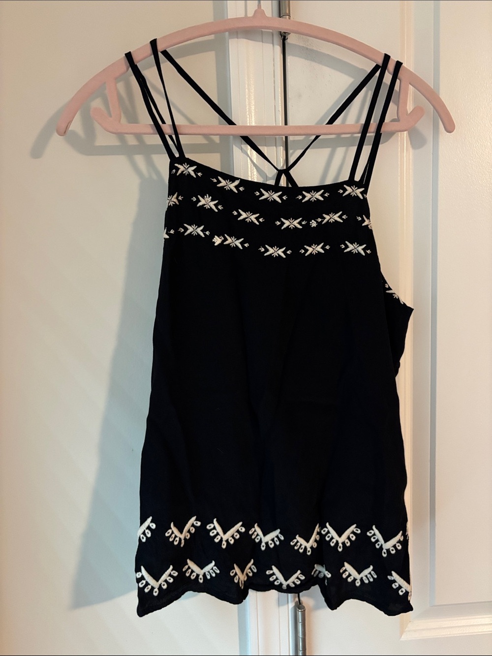 LOFT Black Embroidered Strappy Camisole